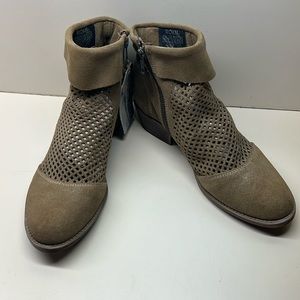 Roan Houston Sand Perforated Distressed  Suede Ankle Boots  size  9 1/2